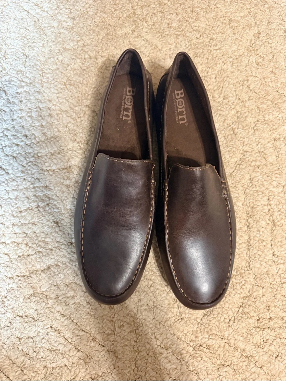 Born Dark Brown Leather Slip-On Loafers for Men